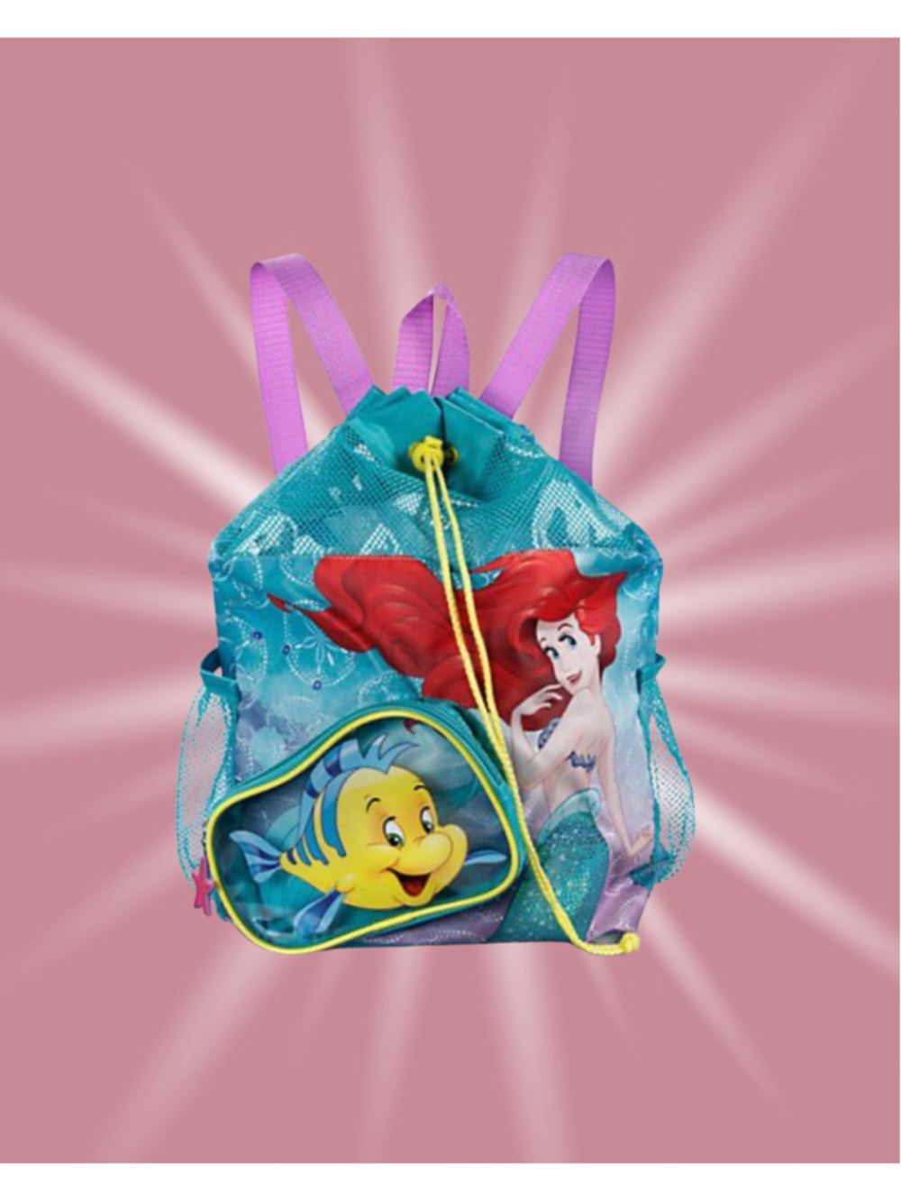 Disney Ariel Little Mermaid Swim Beach Bag Backpack Mesh Waterproof Pockets